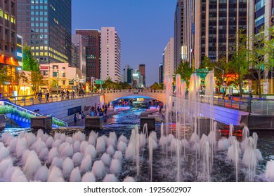 SEOUL, KOREA, OCTOBER 19, 2019: Night view of Cheonggye square at Seoul, Republic of Korea