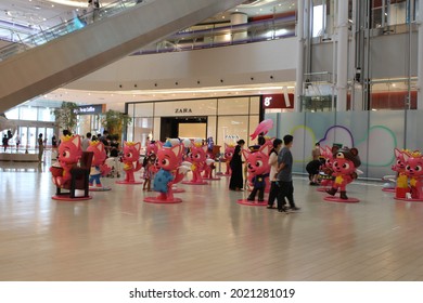 Seoul, Korea-August 7, 2021: Delightful Display Of Pinkfong Figures Celebrating Different Career Choices, Inside Lotte World Mall, In Jamsil, Seoul