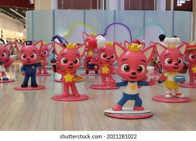 Seoul, Korea-August 7, 2021: Delightful Display Of Pinkfong Figures Celebrating Different Career Choices, Inside Lotte World Mall, In Jamsil, Seoul