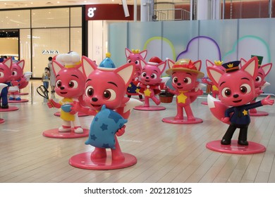 Seoul, Korea-August 7, 2021: Delightful Display Of Pinkfong Figures Celebrating Different Career Choices, Inside Lotte World Mall, In Jamsil, Seoul