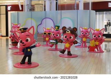 Seoul, Korea-August 7, 2021: Delightful Display Of Pinkfong Figures Celebrating Different Career Choices, Inside Lotte World Mall, In Jamsil, Seoul