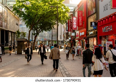 
Seoul, Korea,May 13, 2020: Tourist At Myeong-dong Shopping Street.