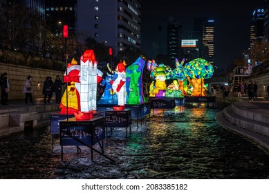 Seoul Lantern Festival along Cheonggyecheon Stream in Seoul, South Korea on November 29, 2021