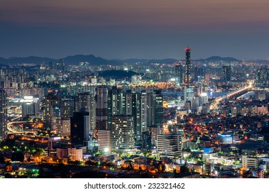 Seoul At Night, South Korea City Skyline