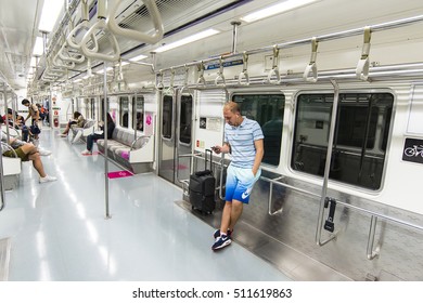 SEOUL - SEPT 27: Passengers in subway wagon in Seoul on September 27. 2016 in South Korea