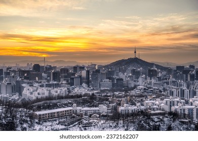 Seoul skyline, landmark, city on a snowy day, winter, view from Inwangsan Mountain
Seoul, South Korea - Powered by Shutterstock