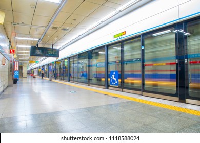 Seoul, South Korea 16 Jun 2018: Inside View For The Metropolitan Subway