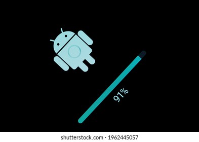  Seoul, South Korea - April 24, 2021: Android Logo On Samsung Smartphone, Operating System Update