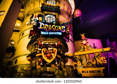 Seoul, South Korea - April 6, 2018: Dragons Wild Shooting Attraction Of Lotte World Adventure Theme Park.