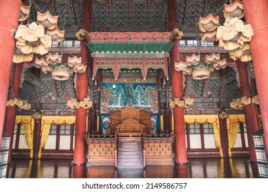 Seoul, South Korea - August 10, 2016: The King's Throne Inside Gyeongbokgung Palace.