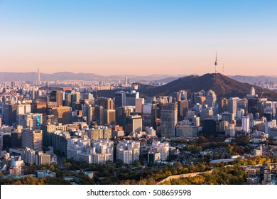 Seoul South Korea City Skyline With Seoul Tower.