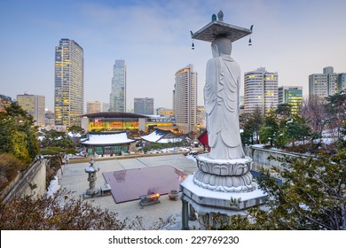 Seoul, South Korea cityscape at the Gangnam District as viewed from Bongeunsa Temple. - Powered by Shutterstock - Get 15% off with code: PIKWIZARD15