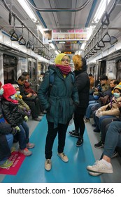 Seoul, South Korea - December 15, 2018 : People Enjoying Trip In Intercity Korea Train Express In Seoul City.