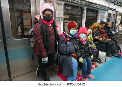 Seoul, South Korea - December 15, 2018 : People Enjoying Trip In Intercity Korea Train Express In Seoul City.