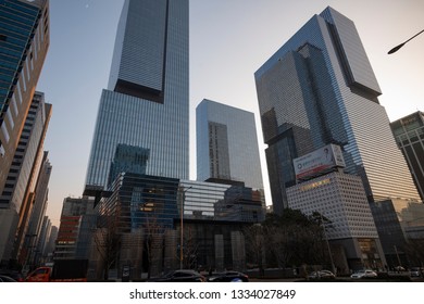 Seoul, South Korea - January 13 2019: The Office Buildings In Seocho District In Gangnam.