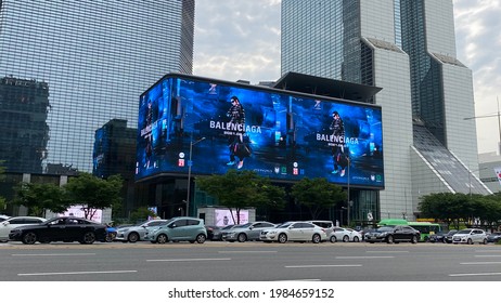 Seoul, South Korea - June 1 2021: Balenciaga's Fall 2021 Line, Afterworld: The Age Of Tomorrow Ad On Coex Digital Billboard At Gangnam