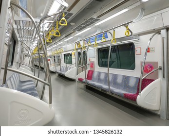 Seoul, South Korea - March 22, 2019: Inside the Train at the Underground Seoul Subway Line 9