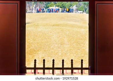 SEOUL, SOUTH KOREA - MARCH 9: Tourists Visit The Royal Tomb Of Queen Munjeong Of The Joseon Dynasty At Taereung Royal Tomb, Nowon District, Seoul, South Korea, On March 9, 2014. 