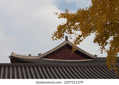 Seoul, South Korea - November 2, 2020: Autumn Scenery of Gyeongbokgung Palace