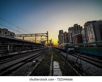 Seoul ,South Korea - September 6 2017 : train station of South Korea in sunset