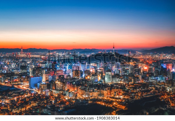 Seoul View Downtown Seoul During Winter Stock Photo (Edit Now) 1908383014