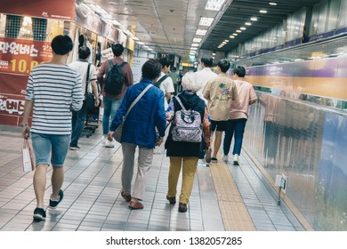 Seoul/Republic Of Korea - June 11, 2017: Two Senior Ladies Walking Hand In Hand, Elderly Couple, Same Sex Couple, Two Women, Senior Woman Back View