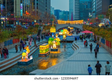 Seoul,South Korea - 18 November 2018 : Cheonggyecheon Lantern Festival in Seoul city, South Korea.