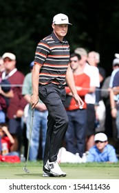 Sep 15, 2013; Lake Forest, IL, USA; Nick Watney Walks Off The Ninth Green During The Third Round Of The BMW Championship At Conway Farms Golf Club.