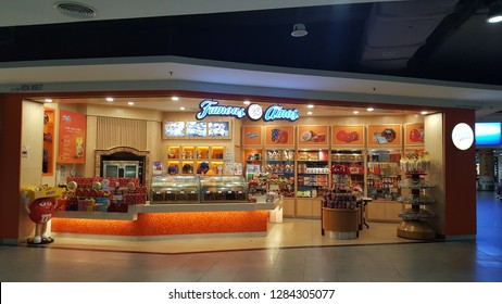 Sepang / Malaysia - December 11 2018: Famous Amos Shop In KLIA2. Famous Amos Is A Brand Of Cookies Founded In Los Angeles In 1975 By Wally Amos.