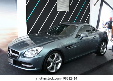 SEPANG, MALAYSIA - MARCH 25: Mercedes-Benz SLK 200 BlueEfficiency On Display At Mercedes AMG Petronas Booth During The Formula One PETRONAS Malaysian Grand Prix On March 25, 2012 In Sepang, Malaysia