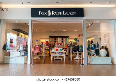 SEPANG, MALAYSIA - MAY 8, 2016: Detail of the entrance to a Polo Ralph Lauren shop. Polo Ralph Lauren designs, markets and sells men's, women's and children's fashion products to customers worldwide.