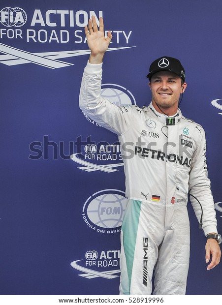 SEPANG, MALAYSIA -\
OCTOBER 01, 2016 : Mercedes AMG Petronas Formula One Team driver,\
Nico Rosberg during qualifying Formula One (F1) Petronas Malaysia\
Grand Prix 2016.