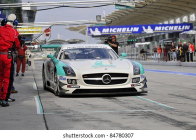 SEPANG, MALAYSIA-SEPT 16:PETRONAS Syntium Team Driver In Mercedes SLS Car Ready For Pitstop At GT Class Qualifying Session Of Malaysia Merdeka Endurance Race (MMER) In Sepang, Malaysia On 16, 2011