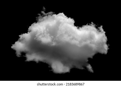 Separate White Clouds On A Black Background Have Real Clouds. White Cloud Isolated On A Black Background Realistic Cloud. White Fluffy Cumulus Cloud Isolated Cutout On Black Background