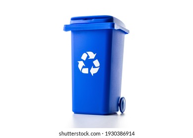Separation recycle. Blue dustbin for recycle paper trash isolated on white background. Bin container for disposal garbage waste and save environment - Shutterstock ID 1930386914