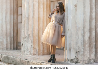 tulle skirt with boots