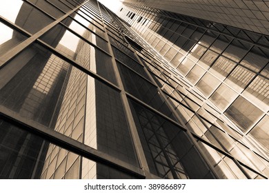 Sepia modern architecture exterior concept. Modern architecture interior and exterior in trendy sepia tones and shades. Abstract business center background with glass and steel parts.