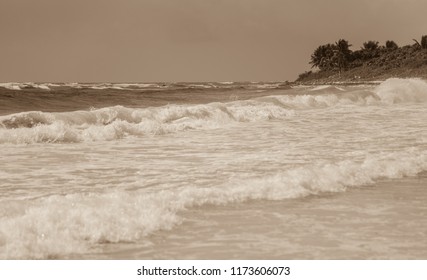 sepia photograph of a beach in Xcacel