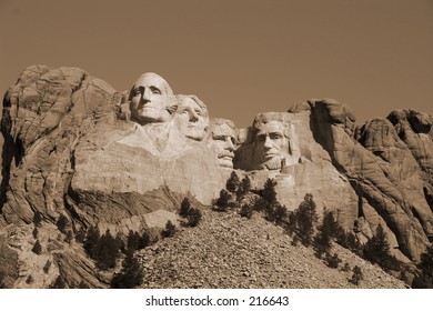 A sepia version of Mount Rushmore