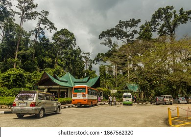 SEPILOK, MALAYSIA - FEBRUARY 19, 2018: Parking lot of Sepilok Orangutan Rehabilitation Centre, Sabah, Malaysia