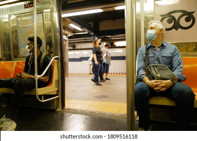 Sept 05, 2020 New Yorkers riding subway with masks after the lockdown, New York City, USA.
