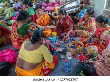 September 07,2018. Debanandapur, West Bengal. India. A group of Self employment village  women working and manufacturing garments.