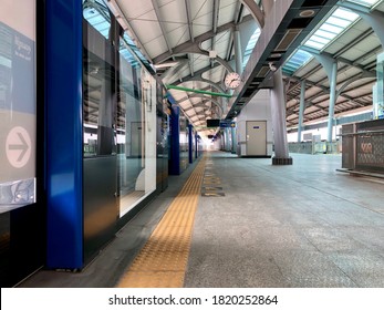 September 10, 2020 Bangkok. On Off Rush Hour, MRT Blue Line Train Station Is Not Very Crowded.