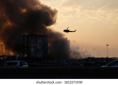 September 10, 2020: Black Cloud As Fire Rages Beirut Port After One Month Of The Massive Explosion That Happened On August 4, 2020 – Beirut, Lebanon