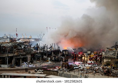 September 10, 2020: Black Cloud As Fire Rages Beirut Port After One Month Of The Massive Explosion That Happened On August 4, 2020 – Beirut, Lebanon