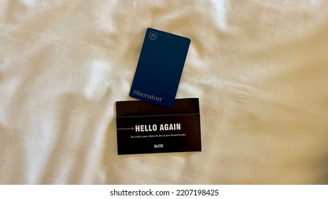 September 10, 2022 Bangkok. Sheraton Hotel Guest Forgot The Room Access Key On The Bed. 