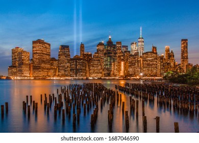 September 11 Tribute of Lights from Brooklyn Bridge Park