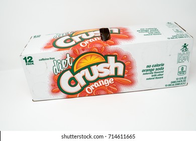 SEPTEMBER 12 2017 - Minneapolis, MN: 12 Pack Of Diet Orange Crush Soda Pop, Isolated On White Background