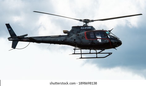 September 12, 2020, Kaluga region, Russia. Helicopter Aerospatiale AS.350 Ecureuil at the airport Oreshkovo.