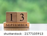 September 13 calendar date text on wooden blocks with copy space for ideas or text. Copy space and calendar concept